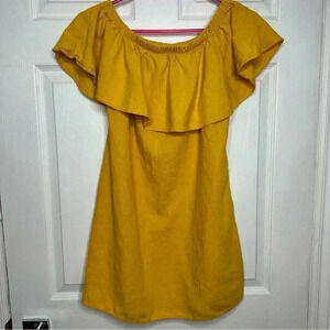 Old Navy Off The Shoulder  Mini Dress Ruffles Linen Yellow Size Extra Small